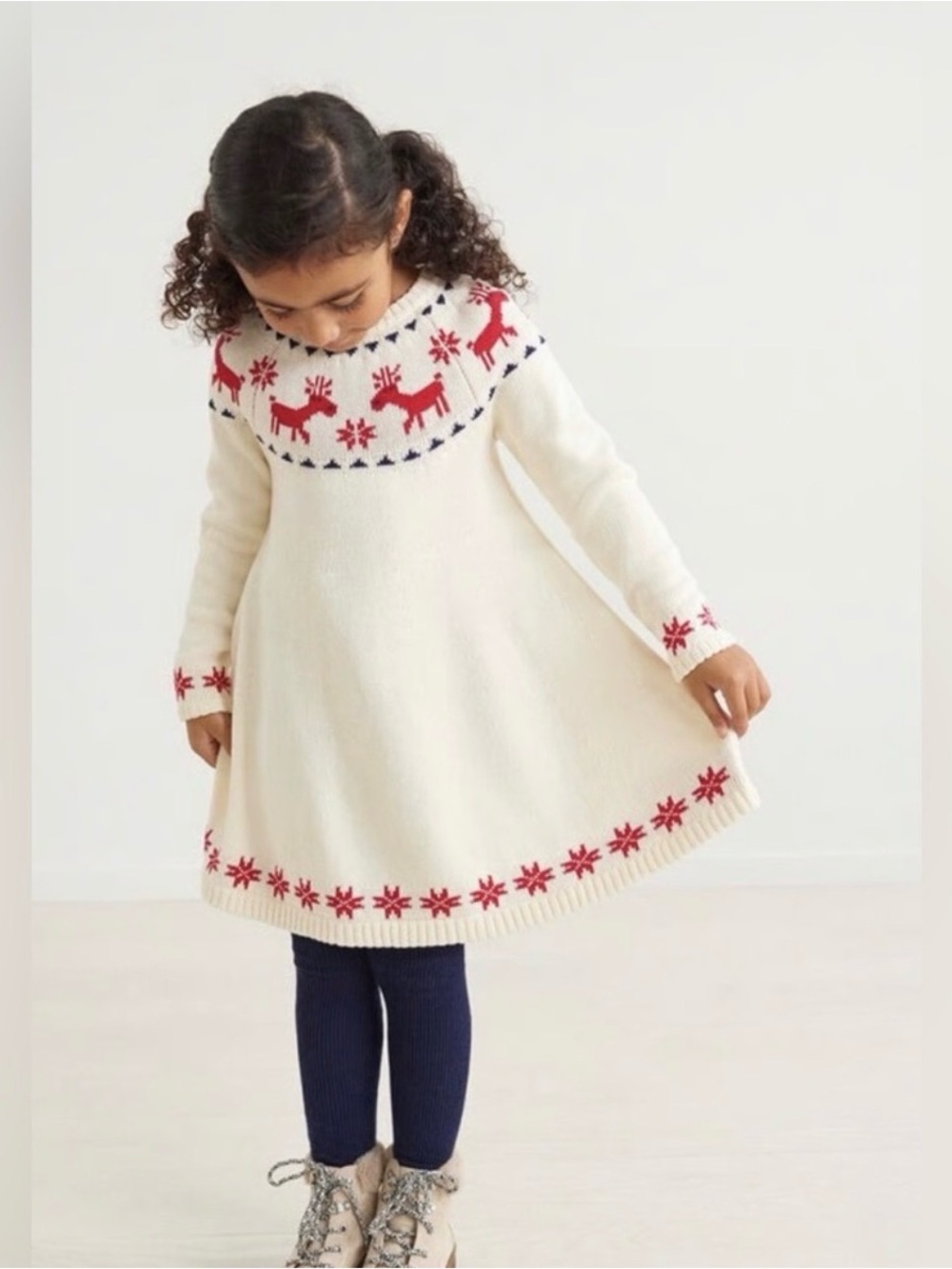 Hanna Andersson Fair Isle Reindeer Wool Blend Sweater Dress Girls Sz 6-7 120cm - Picture 5 of 5